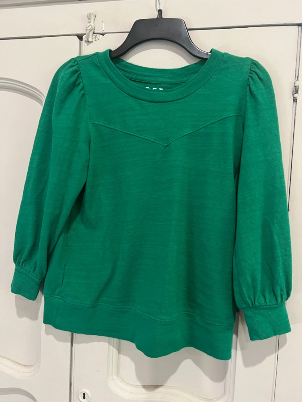 LOFT Bright Green Knit 3/4 Crewneck sz XS but fits more like a M